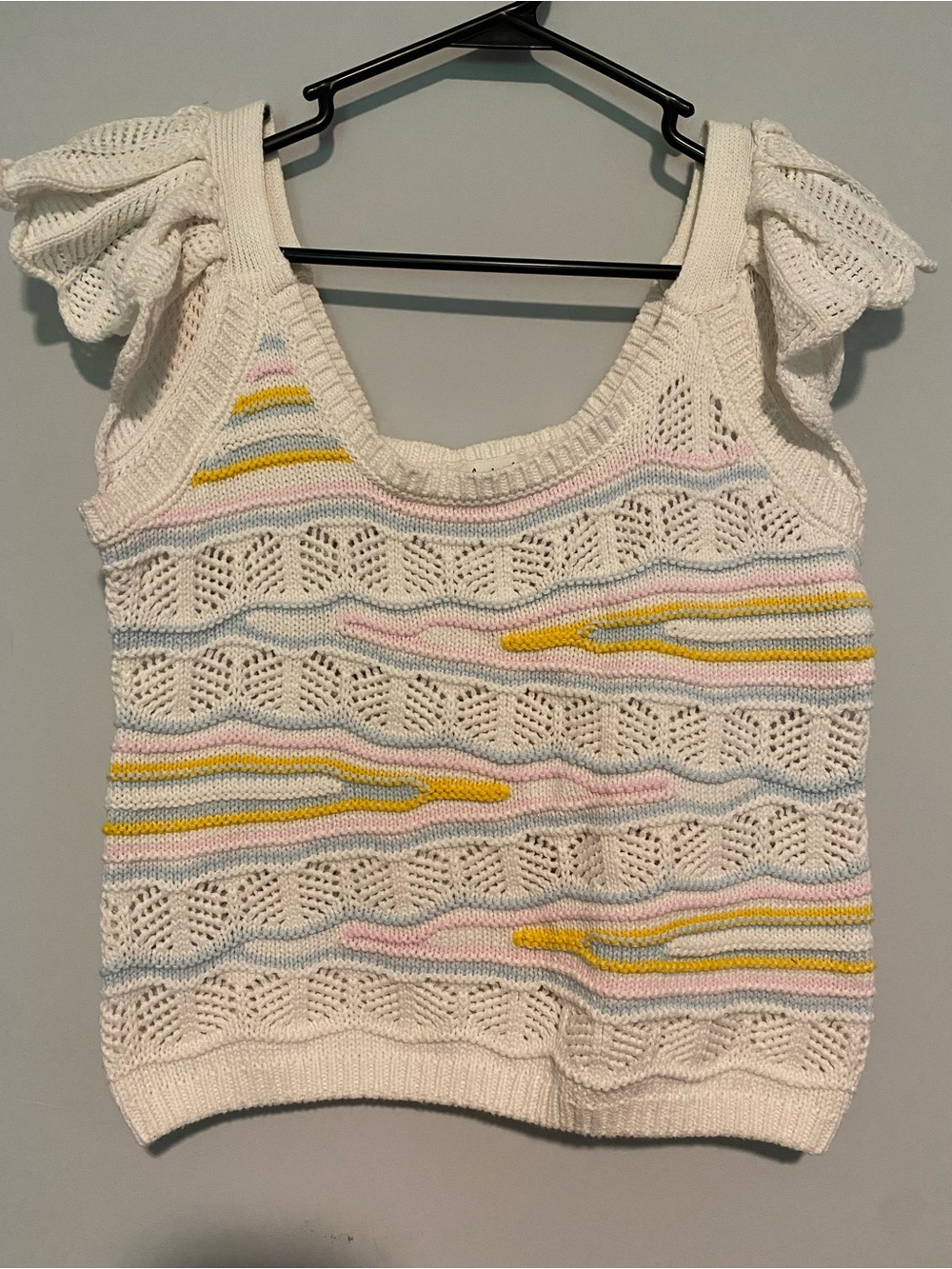 Another Love Knit Pastel Striped Flutter Sleeve Top Sweater Size Small
